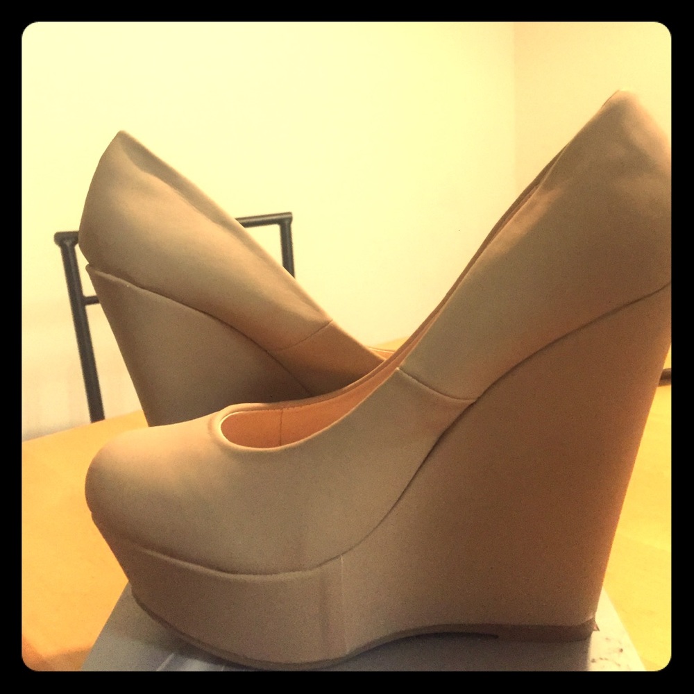 Nude platform wedges